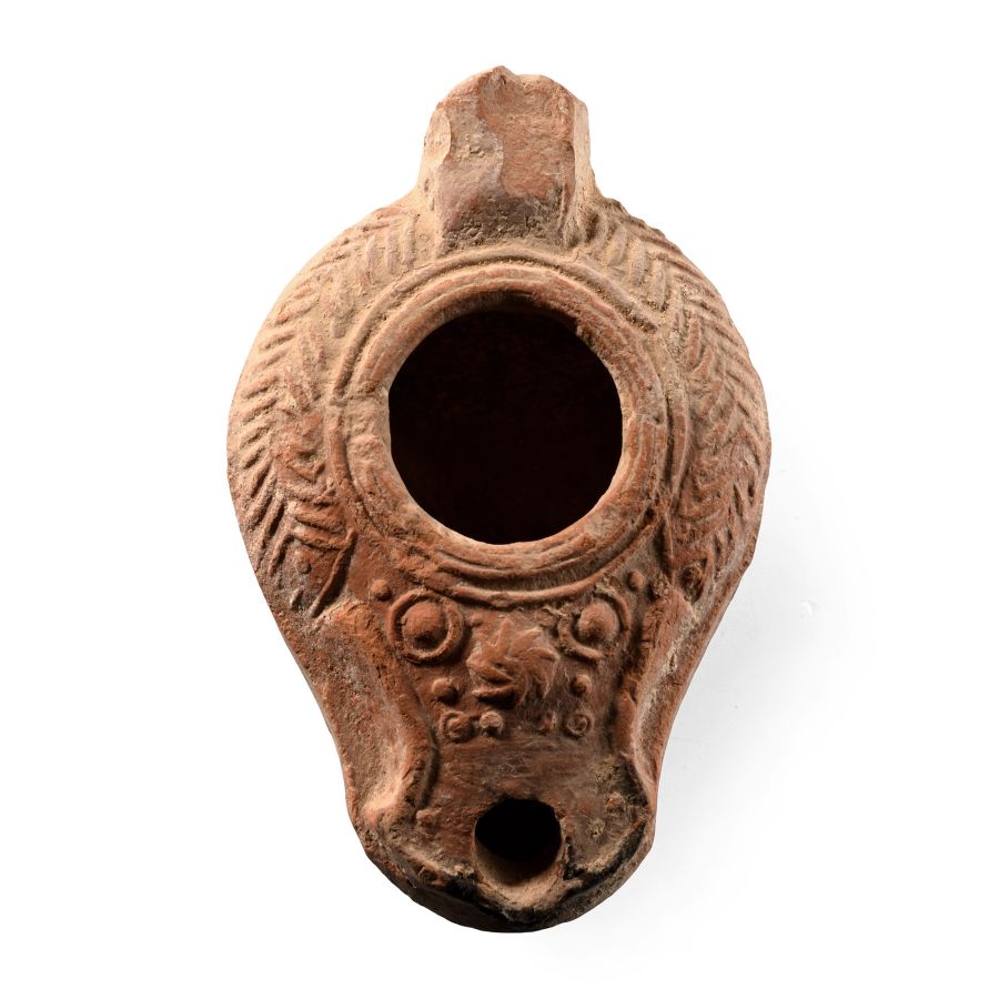 Byzantine Terracotta Slipper Oil Lamp with Chevrons