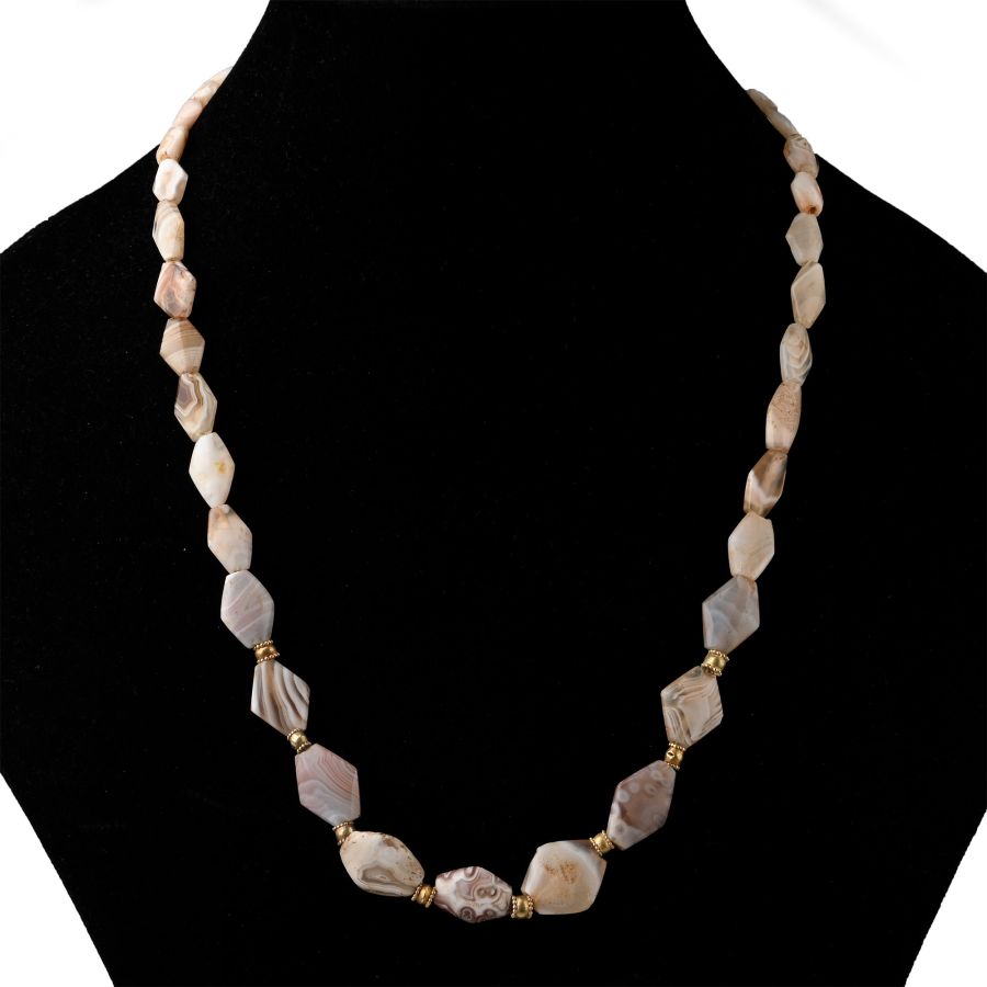 Western Asiatic Banded Agate and Gold Bead Necklace