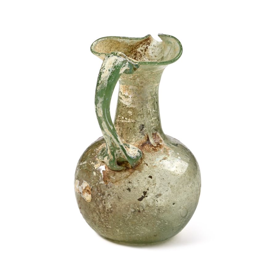 Roman Iridescent Green Glass Oinochoe