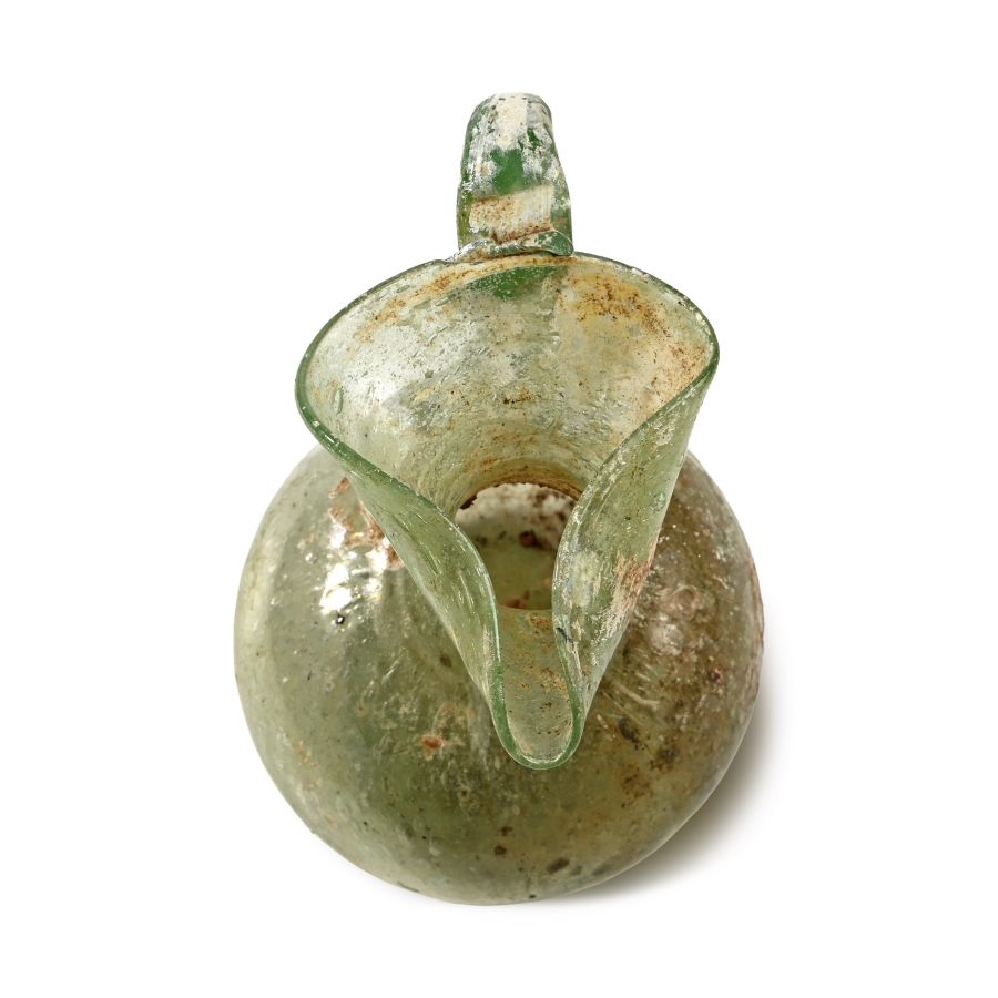 Roman Iridescent Green Glass Oinochoe