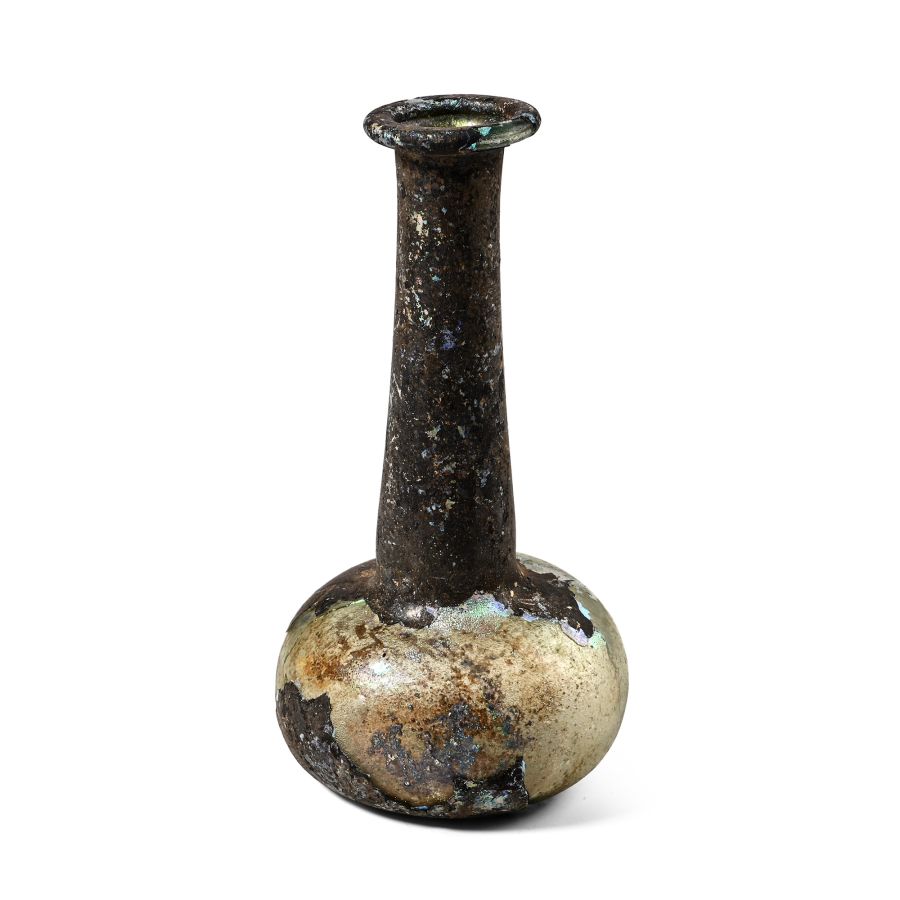 Roman Iridescent Glass Vial with Tall Neck