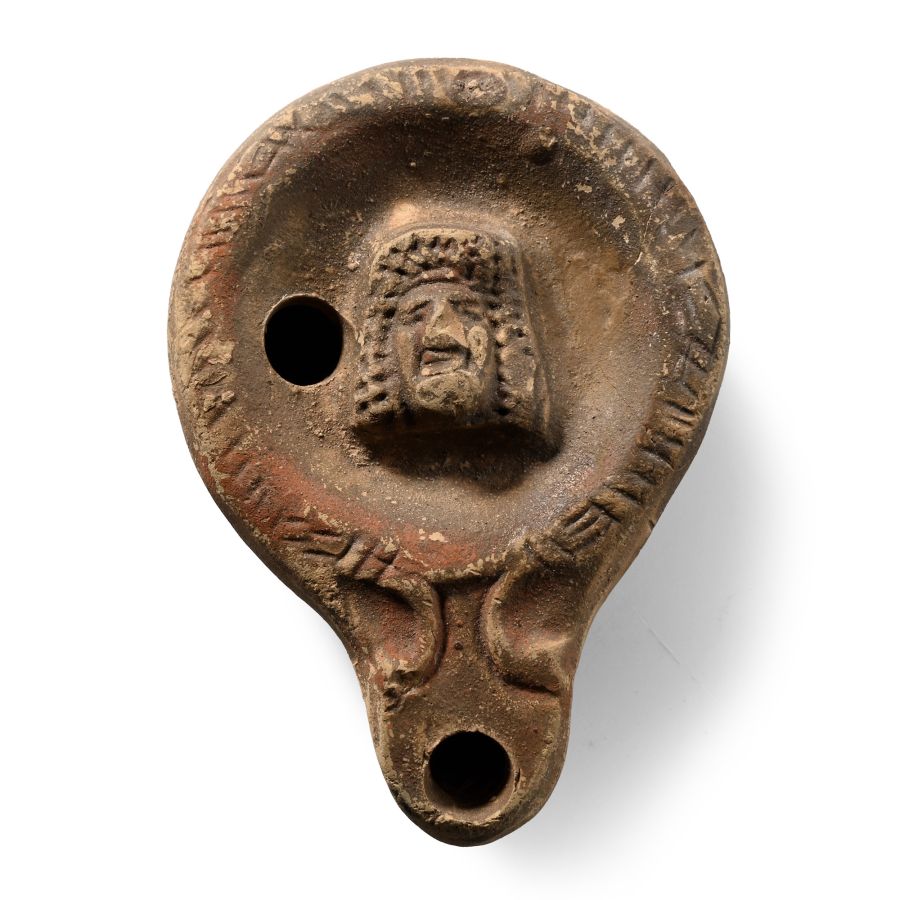 Roman Terracotta Oil Lamp with Actor's Mask