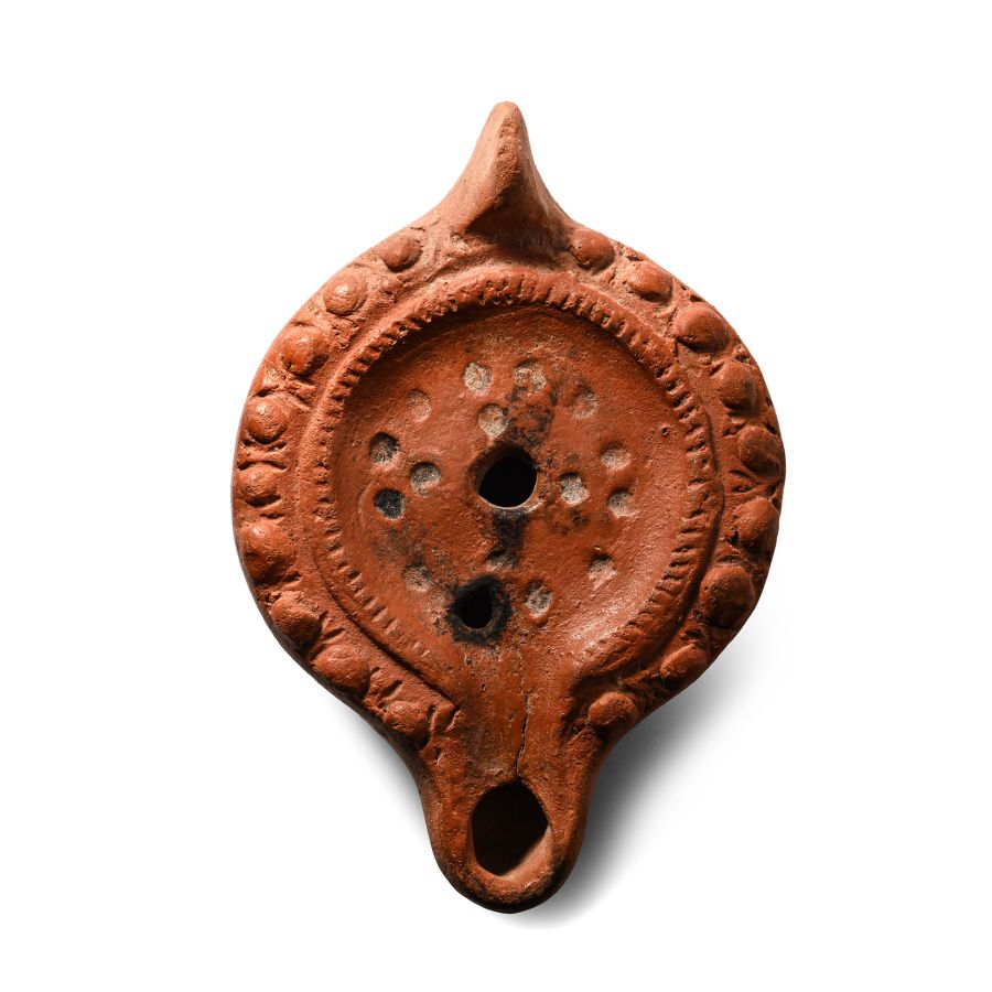Large Roman Terracotta Oil Lamp with Bosses