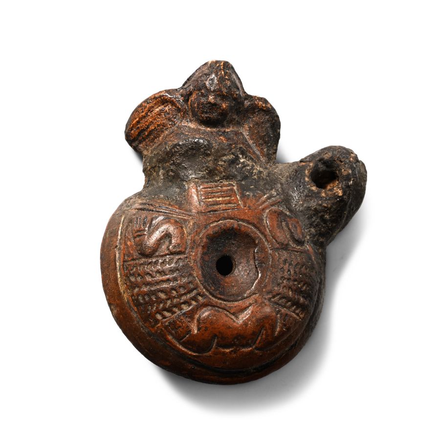 Romano-Egyptian Terracotta Oil Lamp with Eros