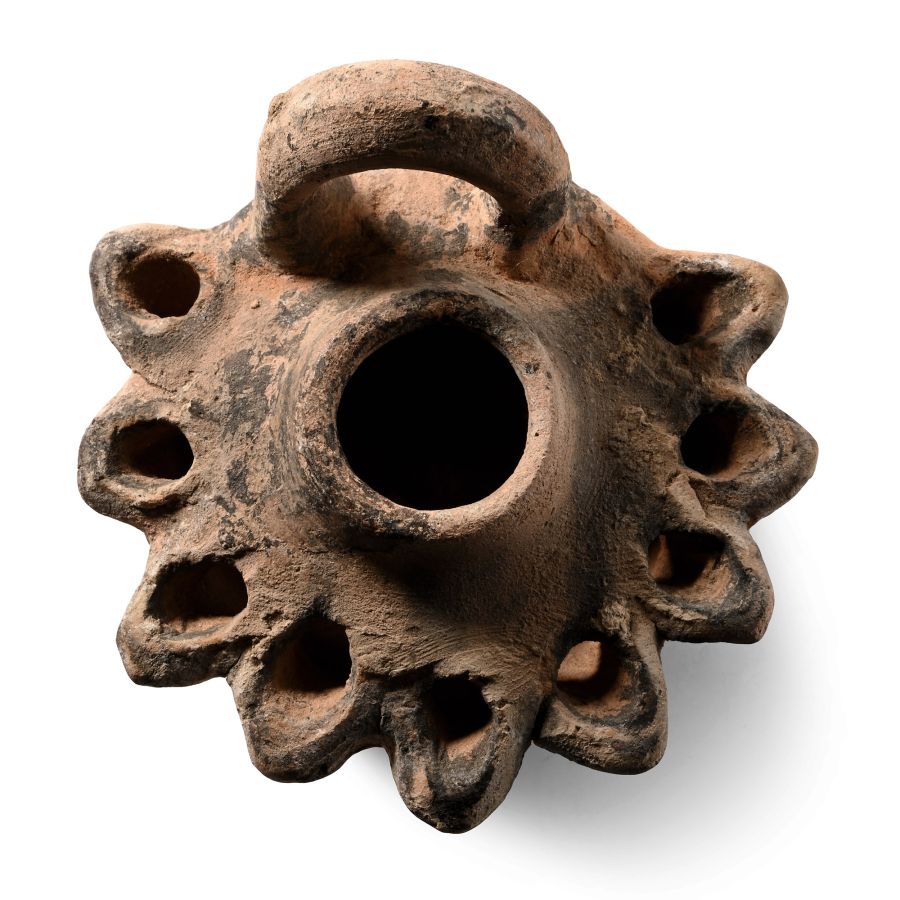 Romano-Jewish Terracotta Multinozzle Oil Lamp