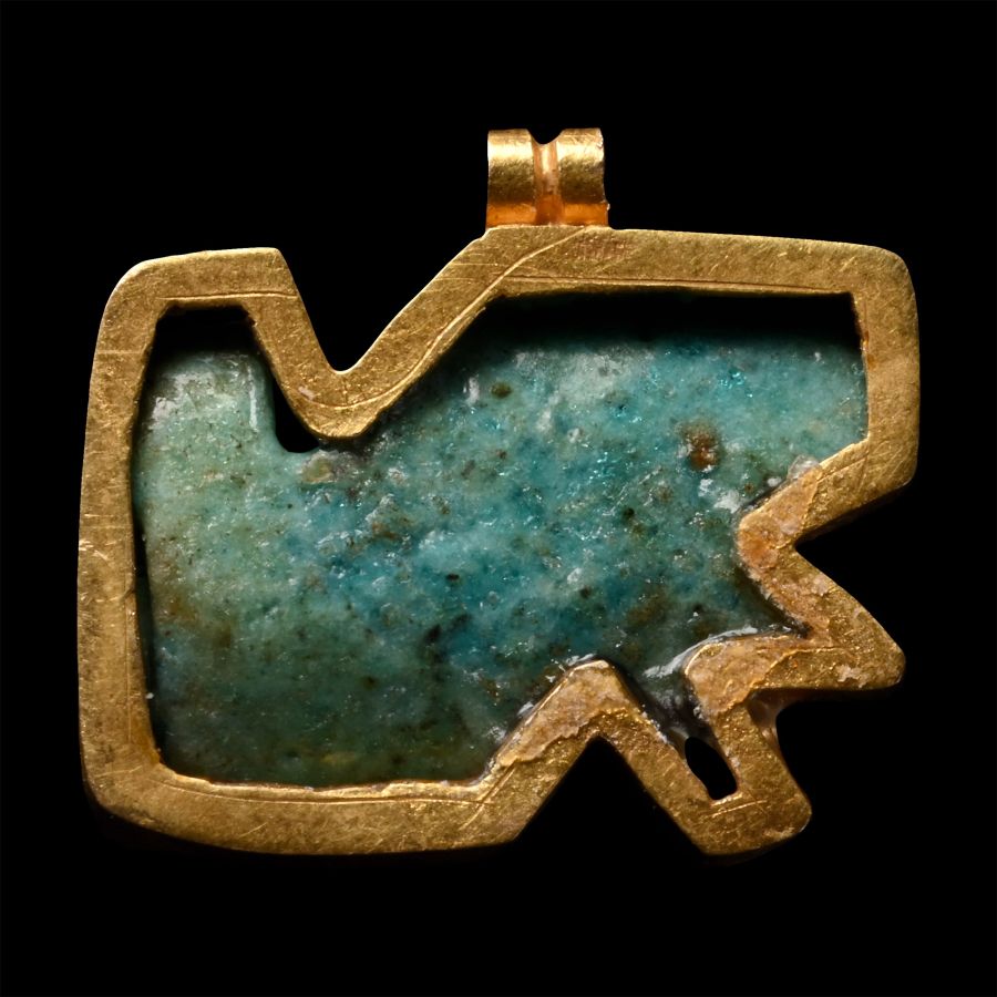 Egyptian Faience Eye of Horus in Gold Pendant