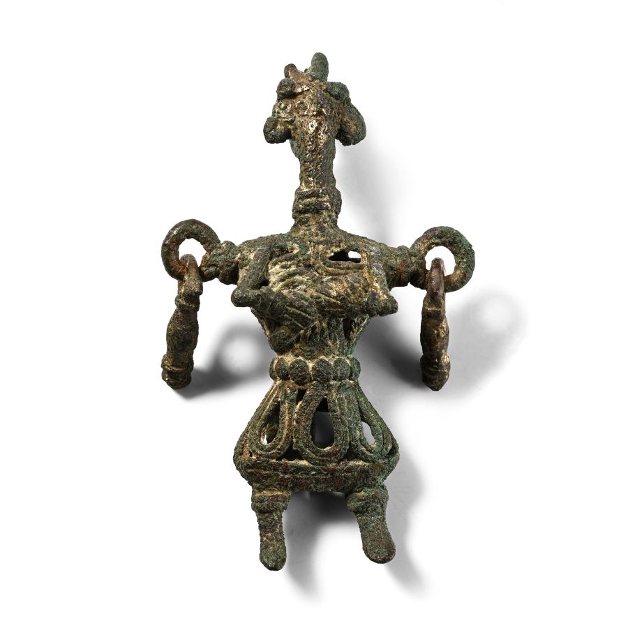 Amlash Bronze Figure of Fertility Cradling Baby on Chest