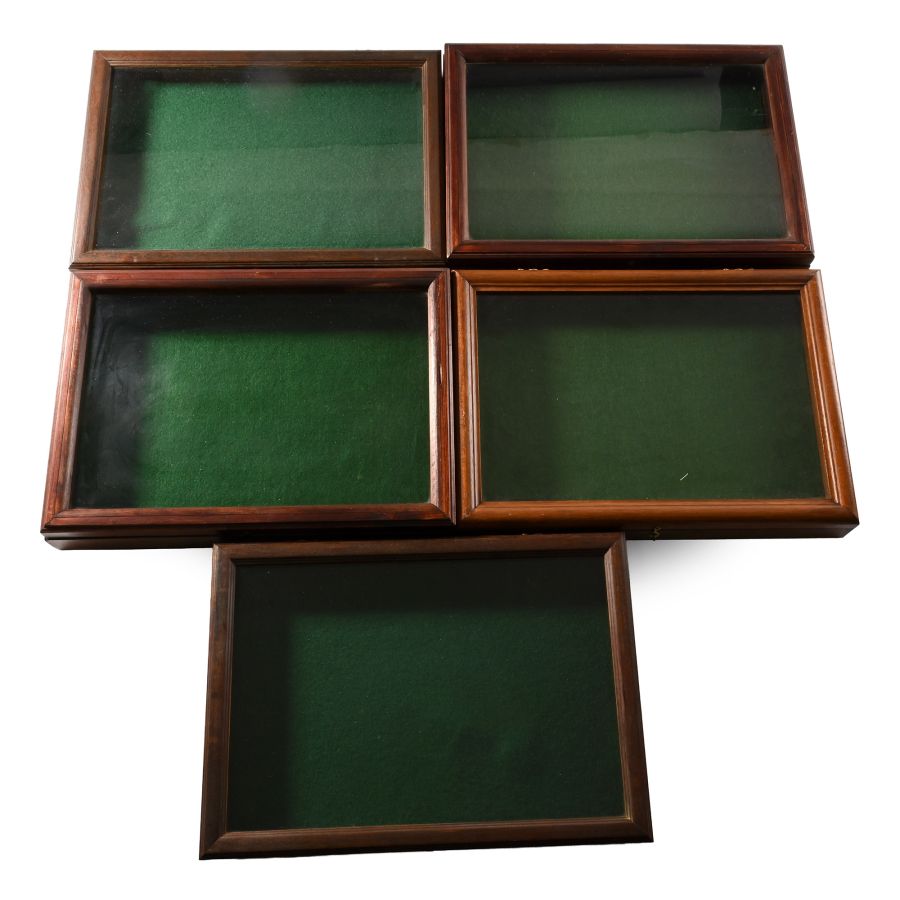 Group of Five [5] Felt-Lined Wooden Display Cases