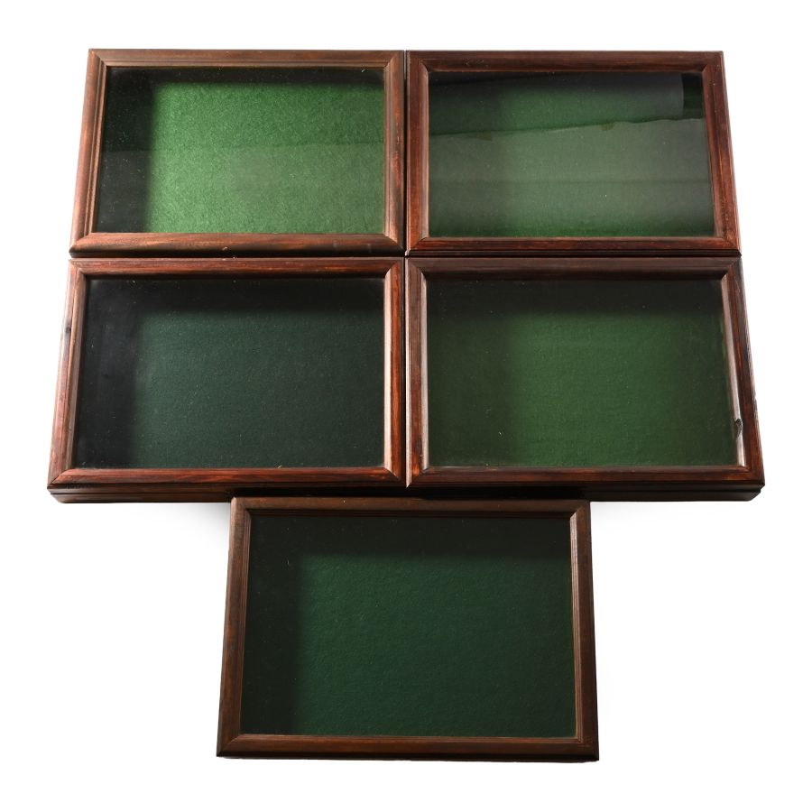 Group of Five [5] Felt-Lined Wooden Display Cases