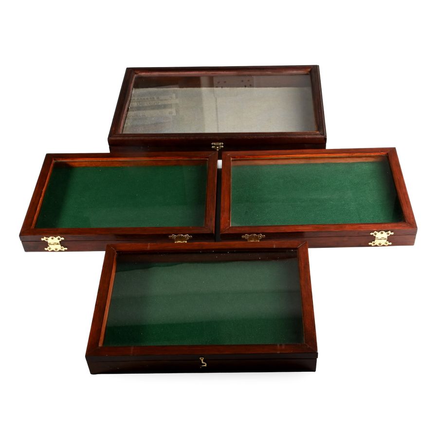 Group of Four [4] Felt-Lined Wooden Display Cases