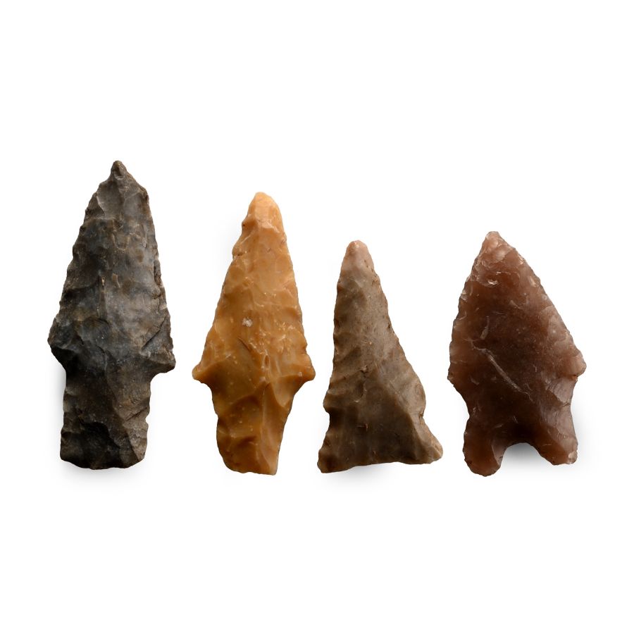 North American Stone Age Knapped Arrowhead Group