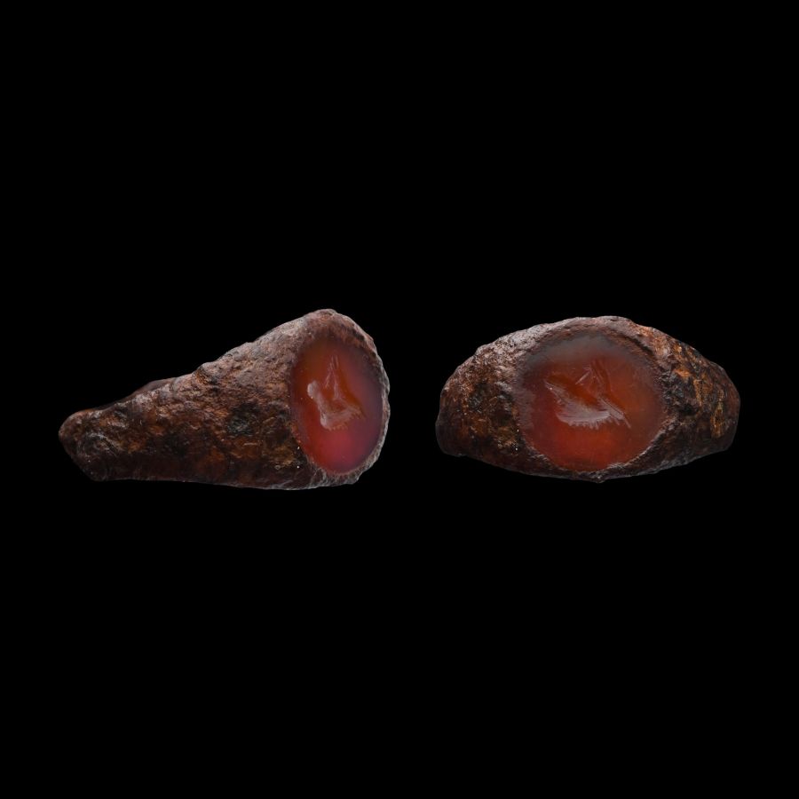 Roman Iron Military Ring with Carnelian Horse Head Gemstone