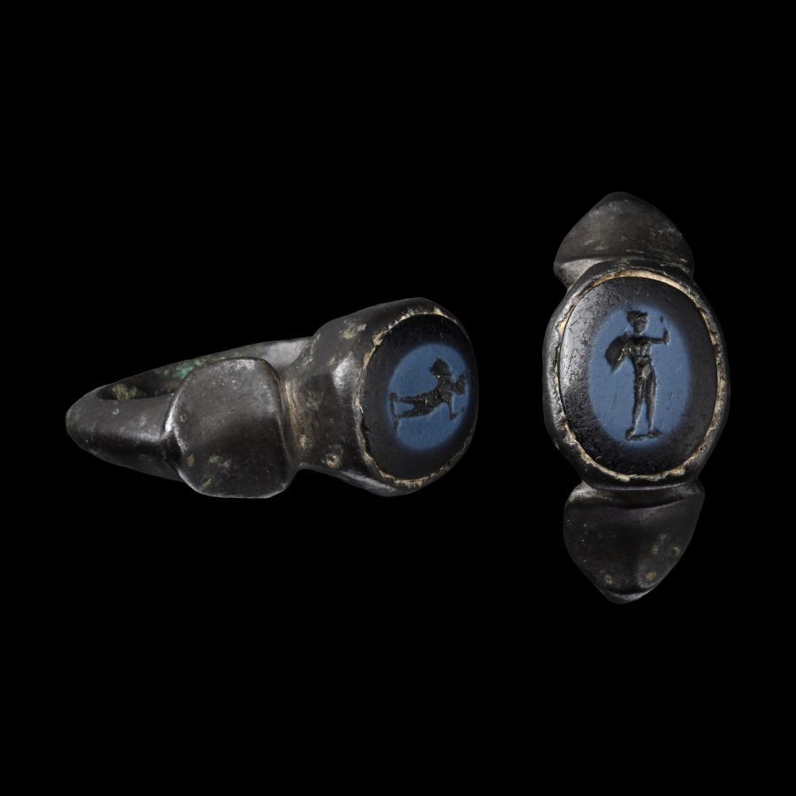 Roman Bronze Military Ring with Nicolo Mercury Gemstone