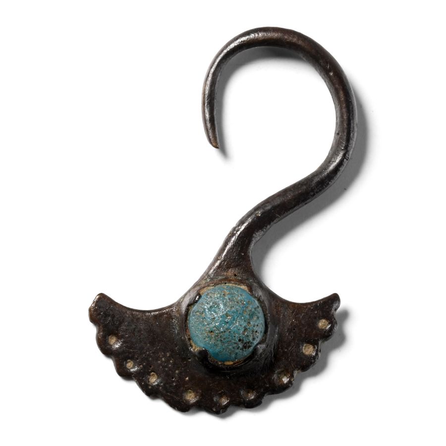 Byzantine Bronze Earring with Glass Gem