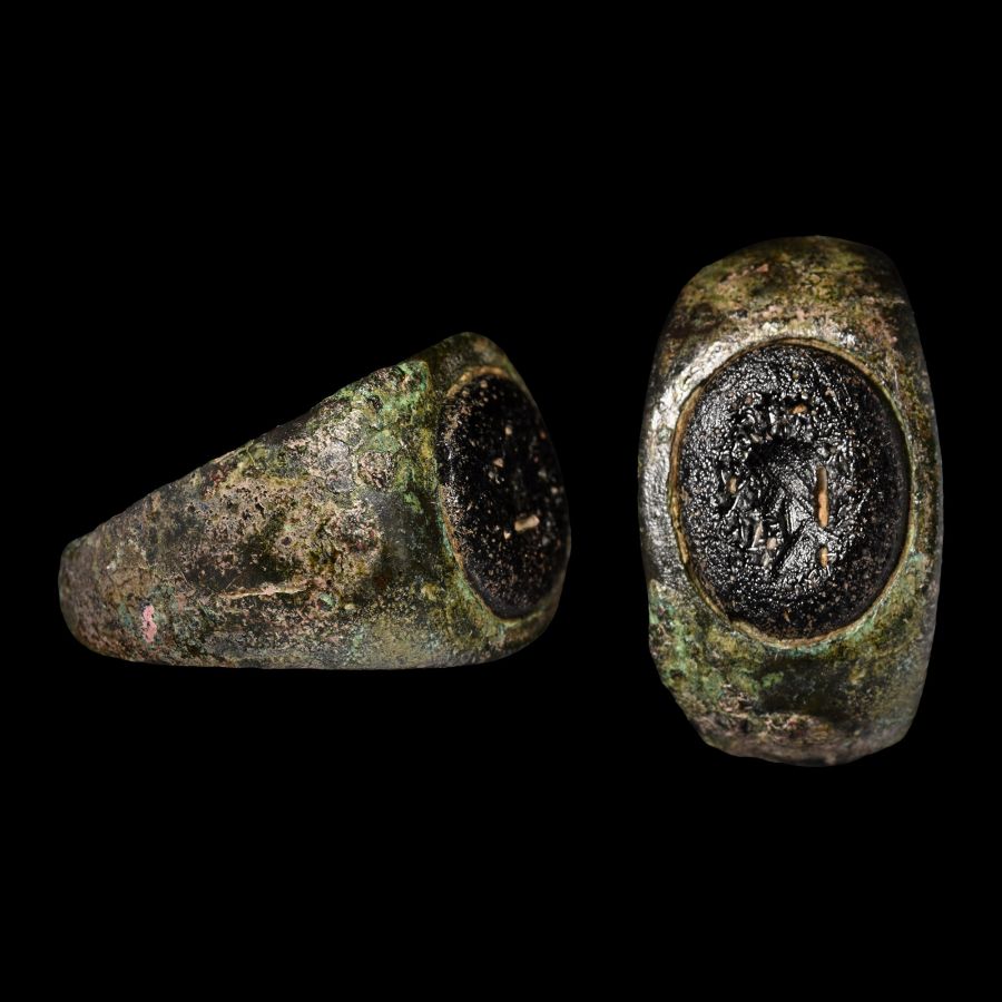 Roman Bronze Ring with Glass Gem