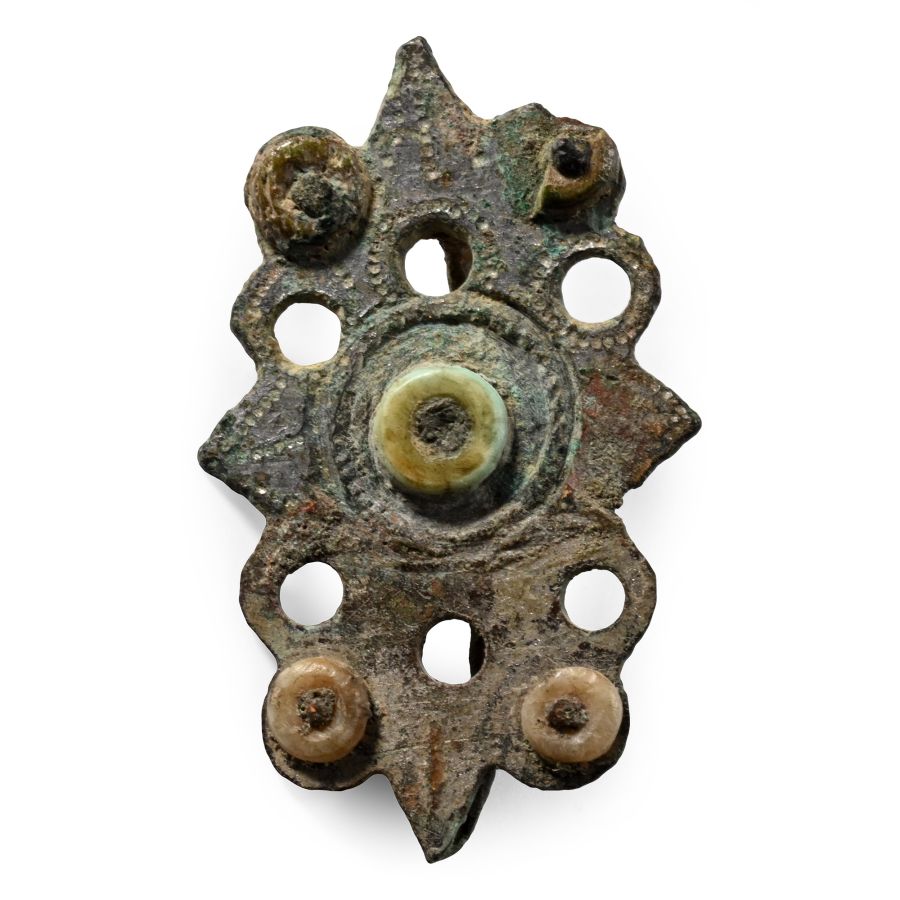Roman Tinned Bronze Shield-Shaped Plate Brooch
