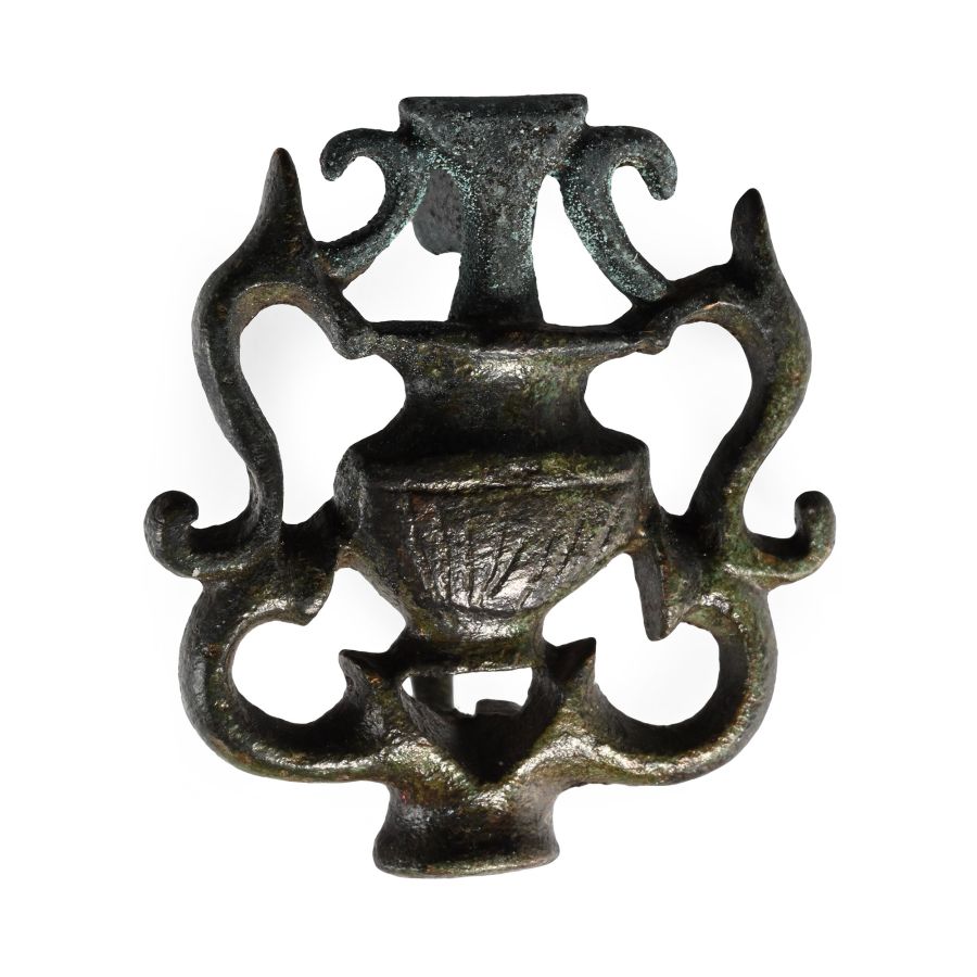 Roman Bronze Amphora and Trumpets Plate Brooch