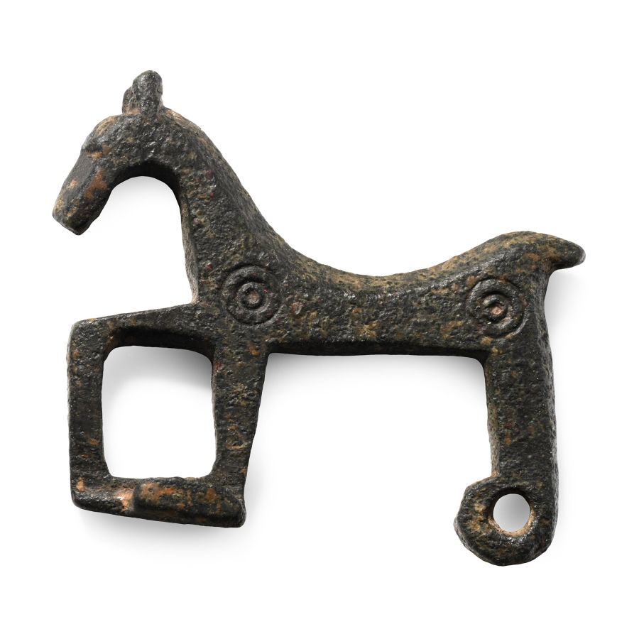 Byzantine Bronze Horse Brooch with Ring-and-Dot Ornament