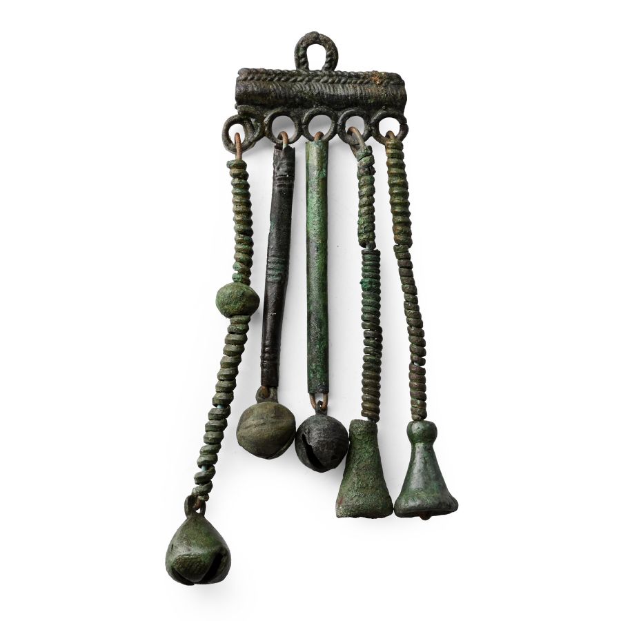 Viking Age Bronze Pendant Hanger with Bell Drops