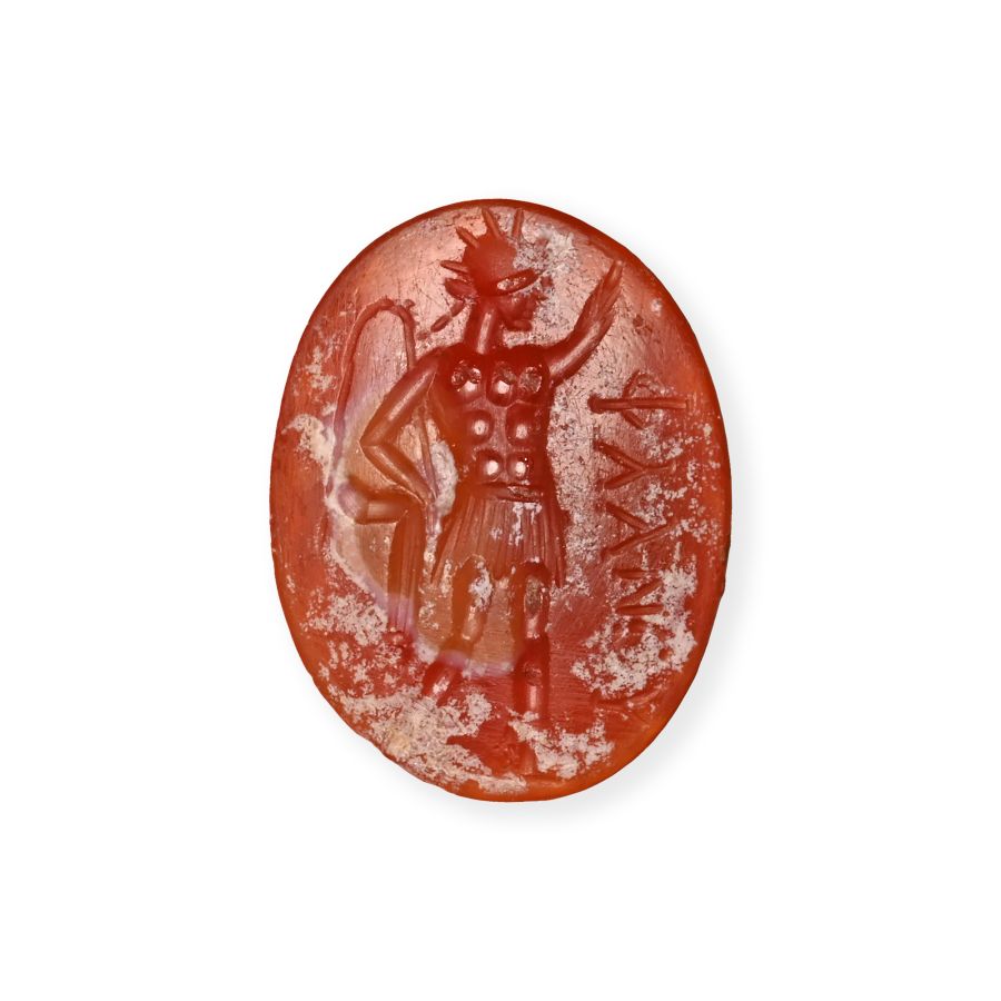 Roman Carnelian Gemstone with Sol and Greek Inscription