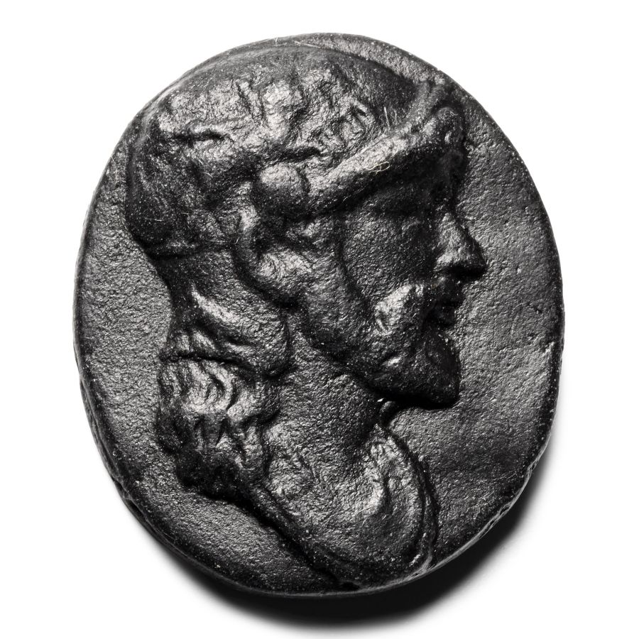 Post Medieval Black Glass Cameo of a Bearded Man