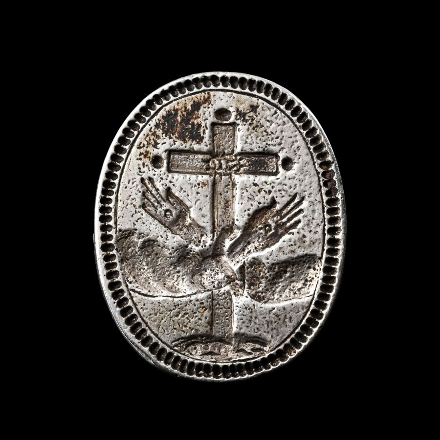 Post Medieval Silver Religious Seal with Boxwood Handle