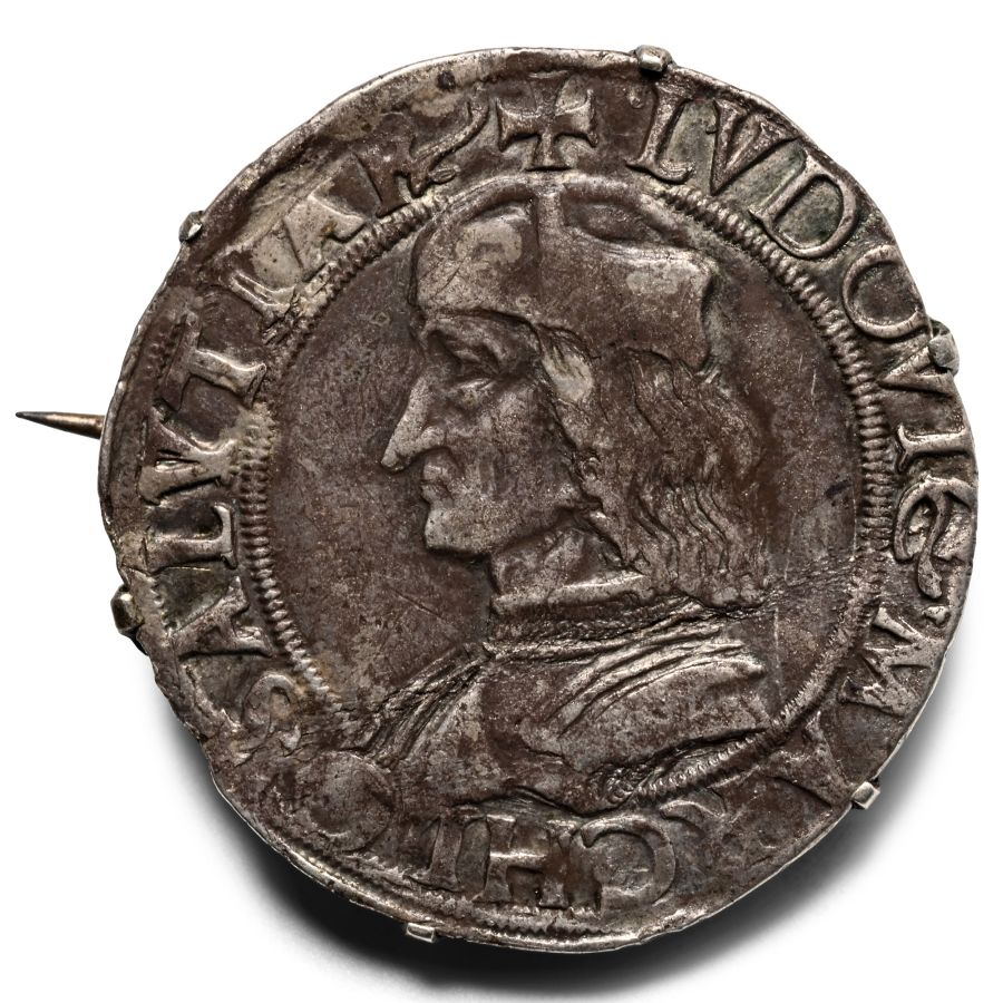 Louis XIV Silver Jetton in Later Silver Brooch
