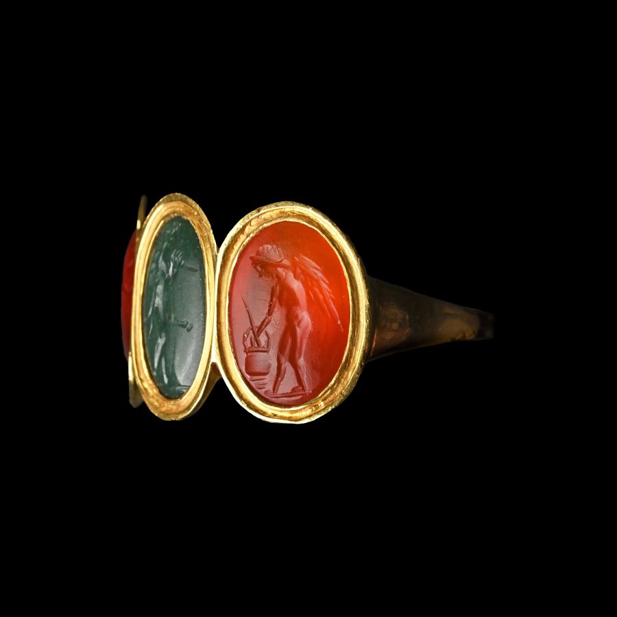 Three Roman Gemstones in a Gold Ring
