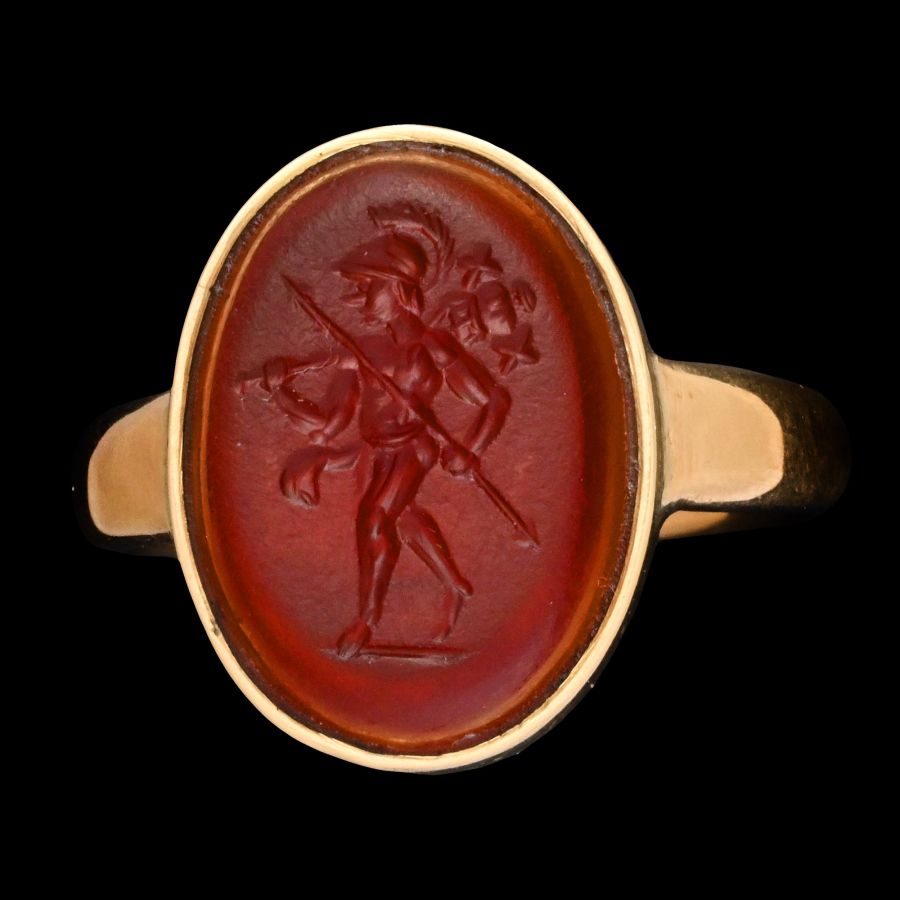 Roman Glass Mars Gradivus Gemstone in Gold Ring