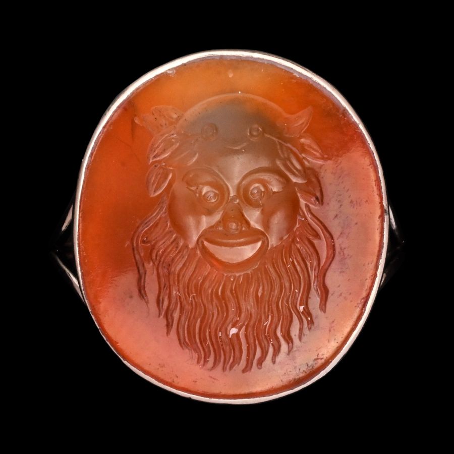 Georgian Gold Ring with Carnelian Gemstone with Head of Papposilenus