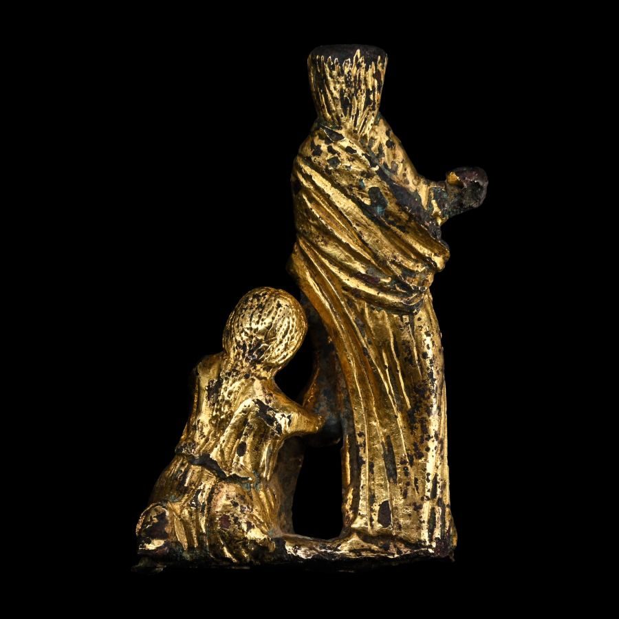 Medieval Gilt Bronze Statue of the Act of Almsgiving