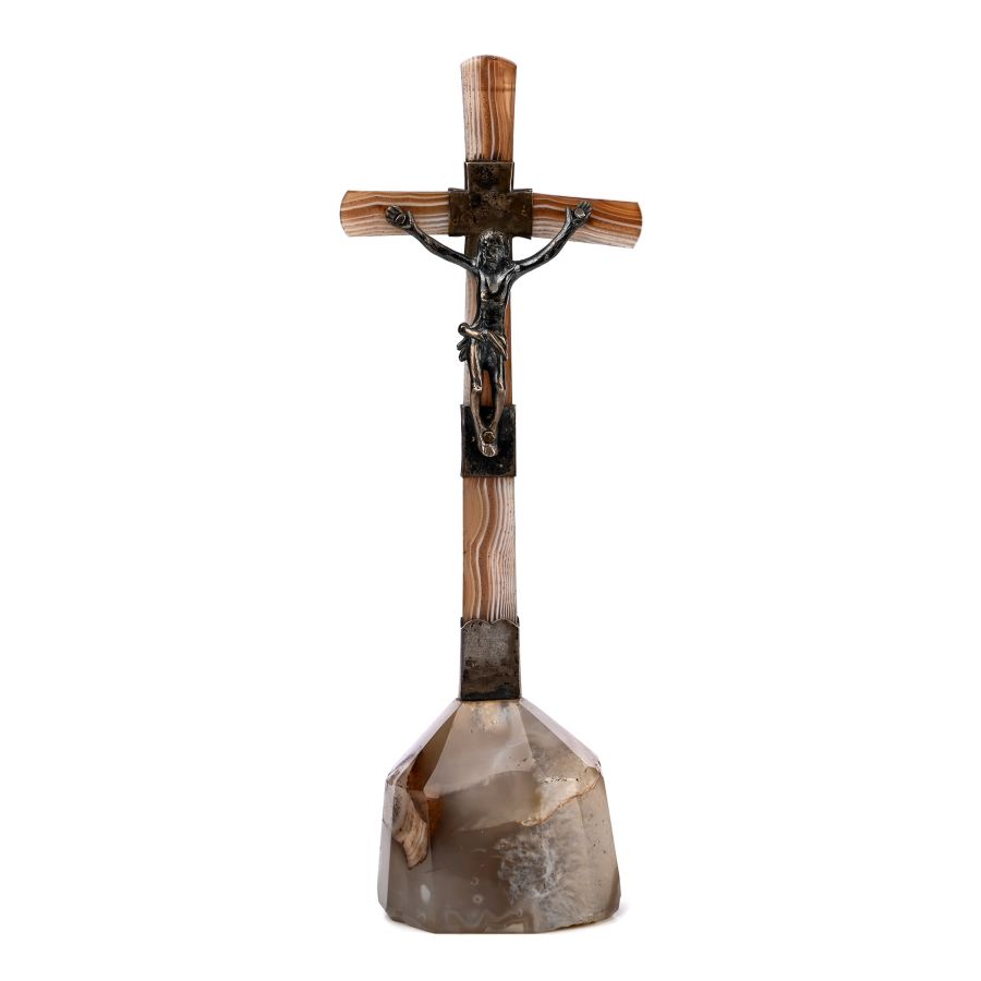 German Silver Mounted Agate Altar Cross