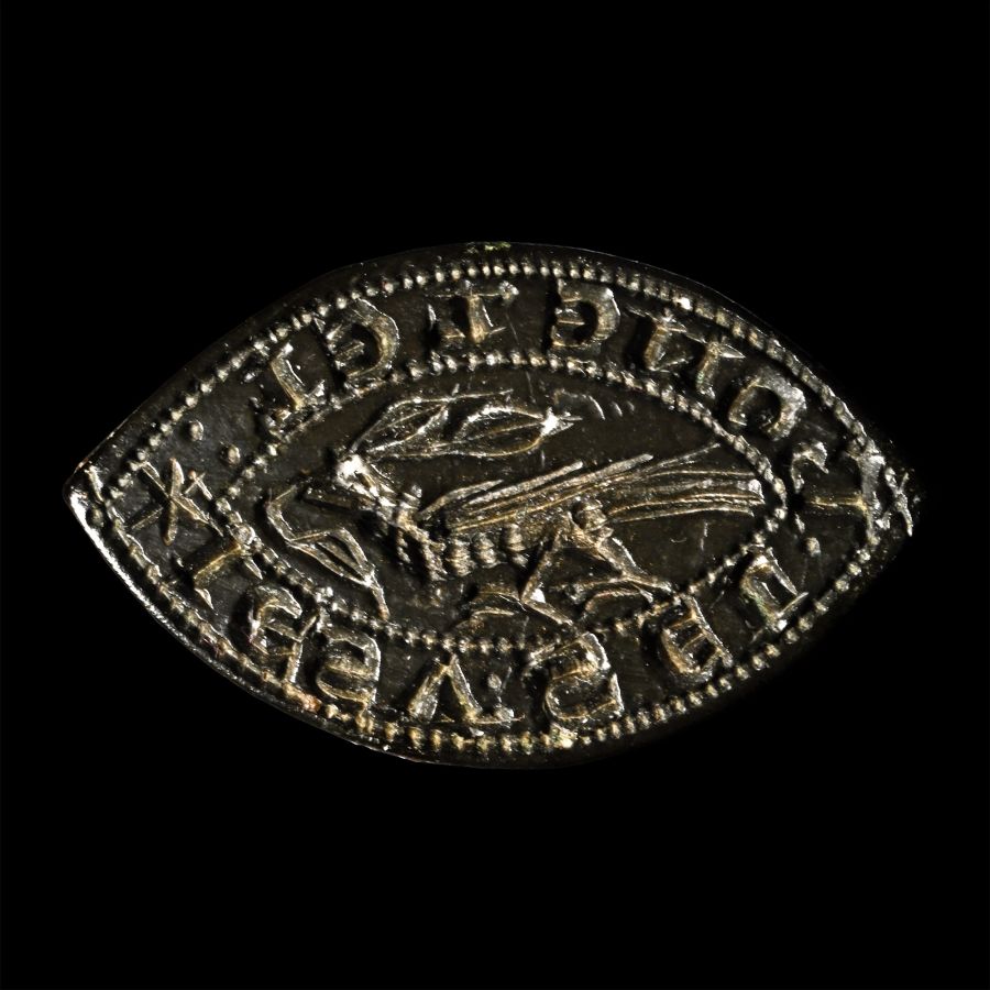 Medieval Bronze Seal with Large Bird Holding a Branch