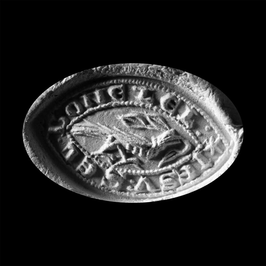 Medieval Bronze Seal with Large Bird Holding a Branch