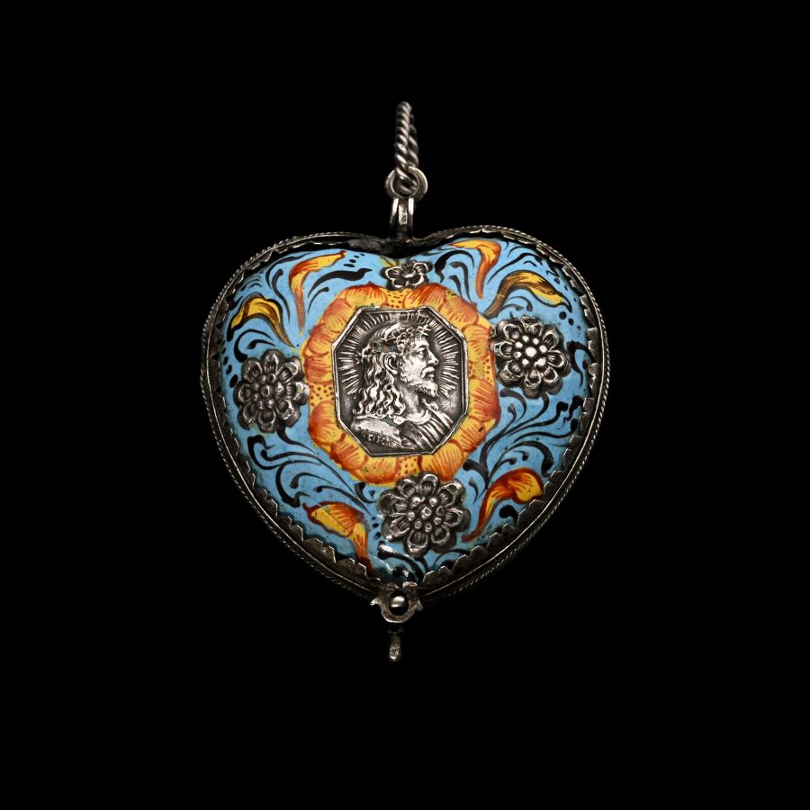 Silver and Enamelled Pendant in the form of a Heart