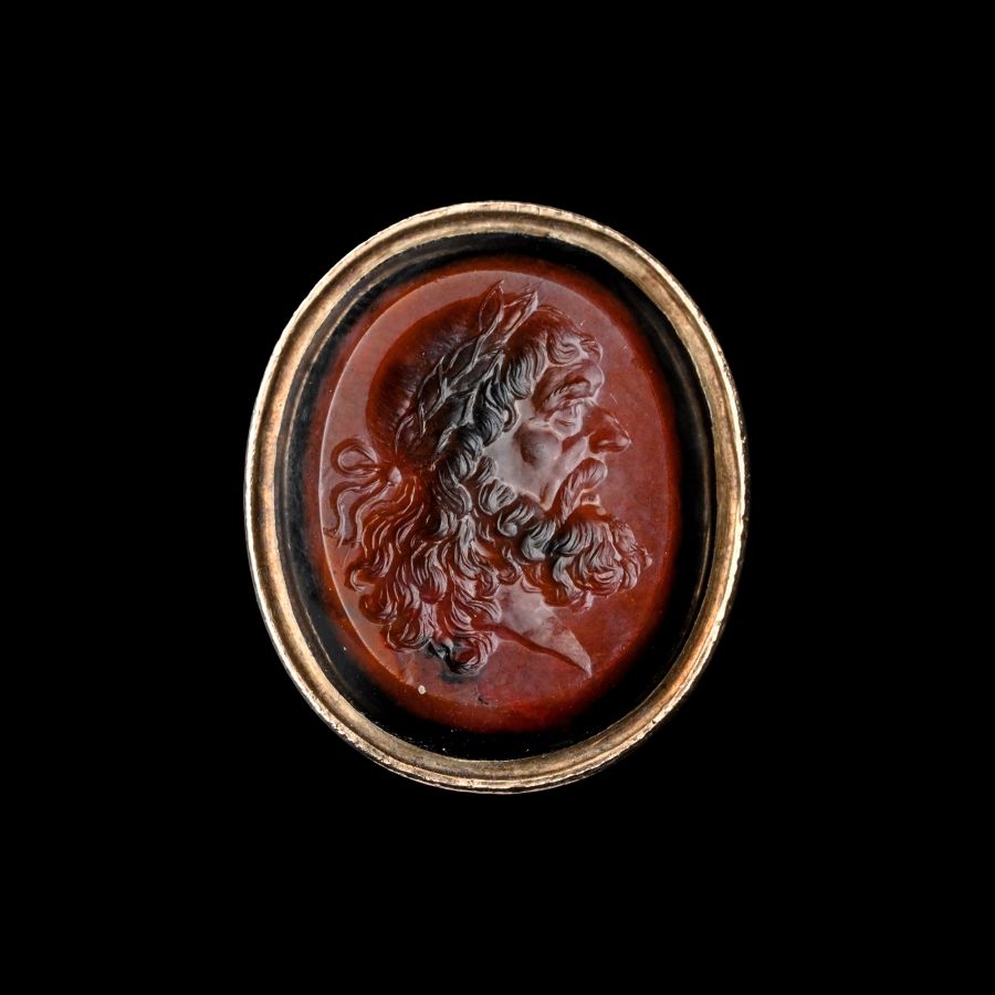 Gold Fob Seal Set with Jasper Intaglio of Zeus