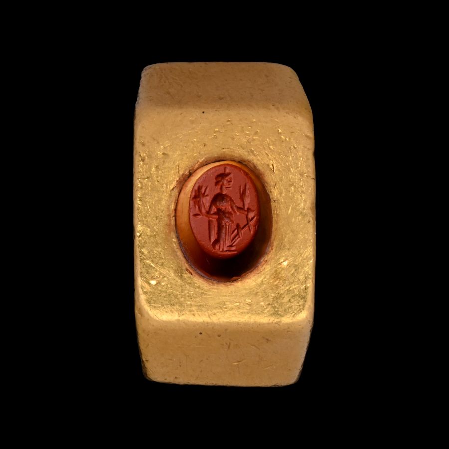 Roman Gold Ring with Jasper Gemstone of the Goddess Fortuna