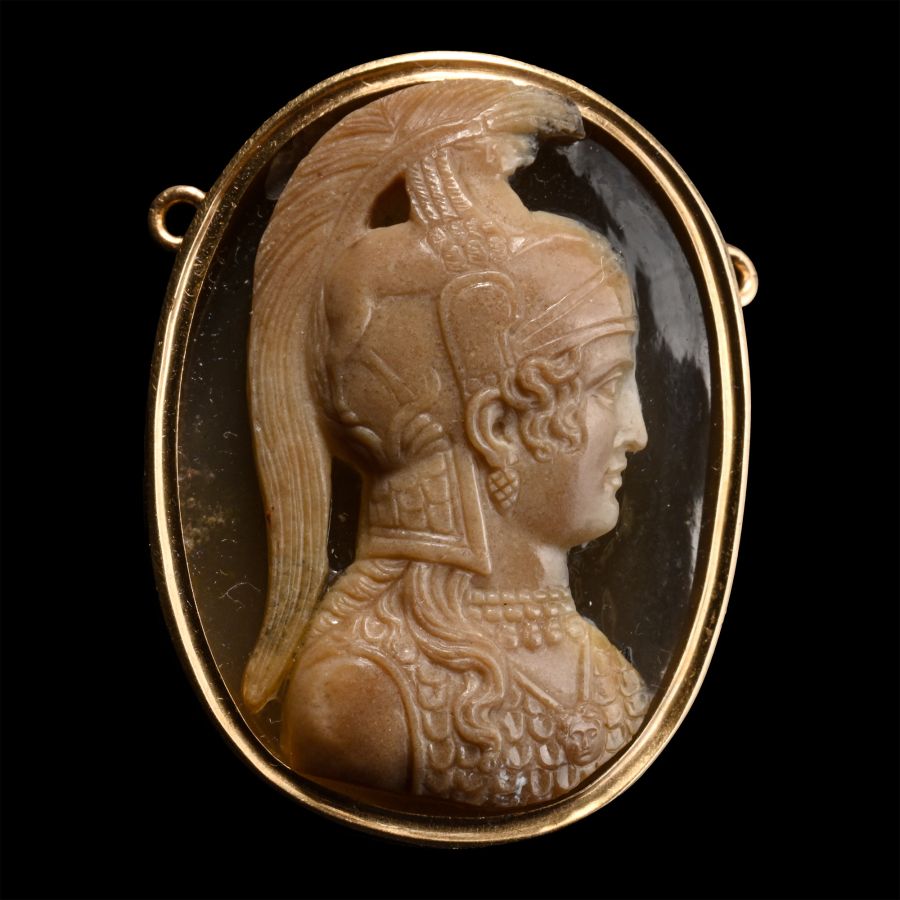Sardonyx Cameo of the Greek Goddess Athena in Gold Mount