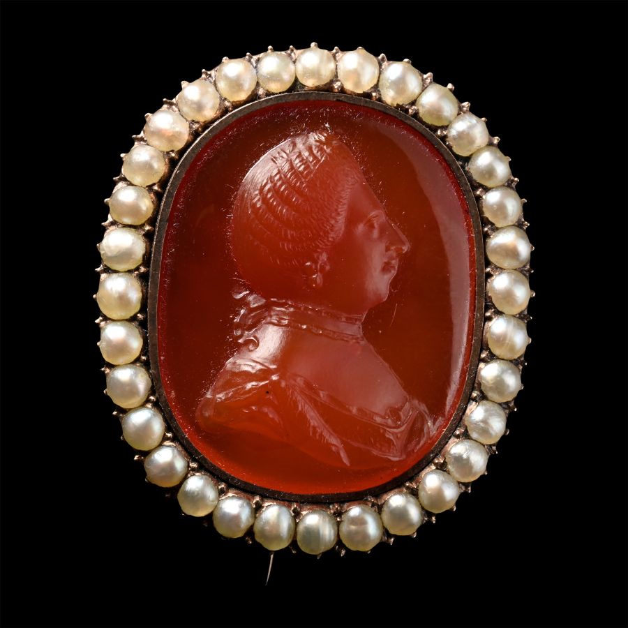 German Carnelian Cameo of Maria Theresa Mounted in a Brooch