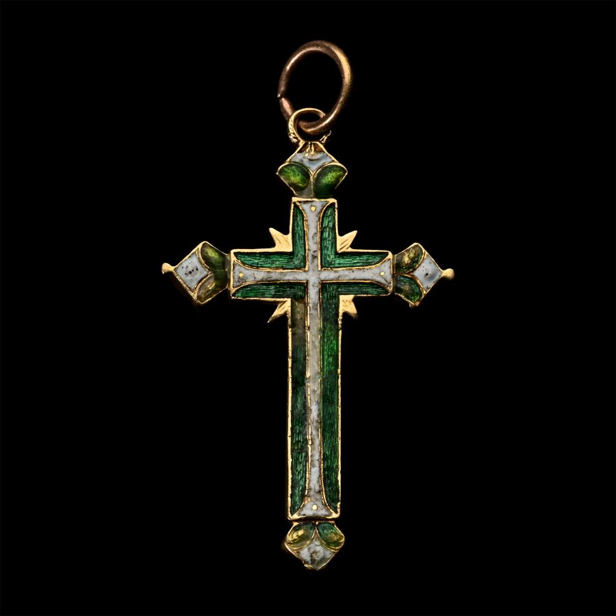 Enamelled Gold Cross Pendant with Instruments of Passion