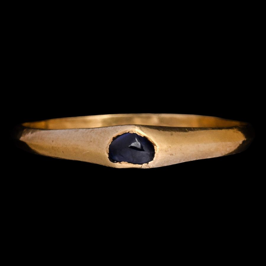 Medieval Gold Stirrup Ring with Sapphire