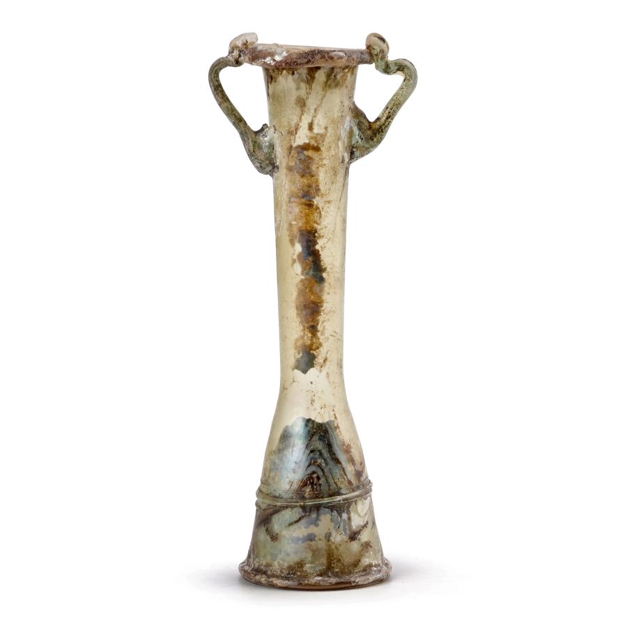 Roman Green Glass Twin-Handled Kohl Bottle