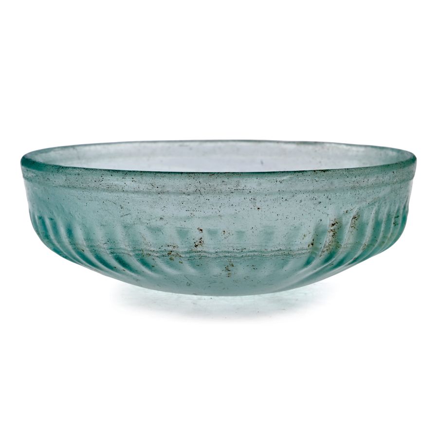 Roman Pillar-Moulded Pale Green Glass Bowl