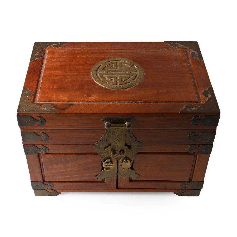 Chinese Style Mahogany Collector's or Jewellery Cabinet