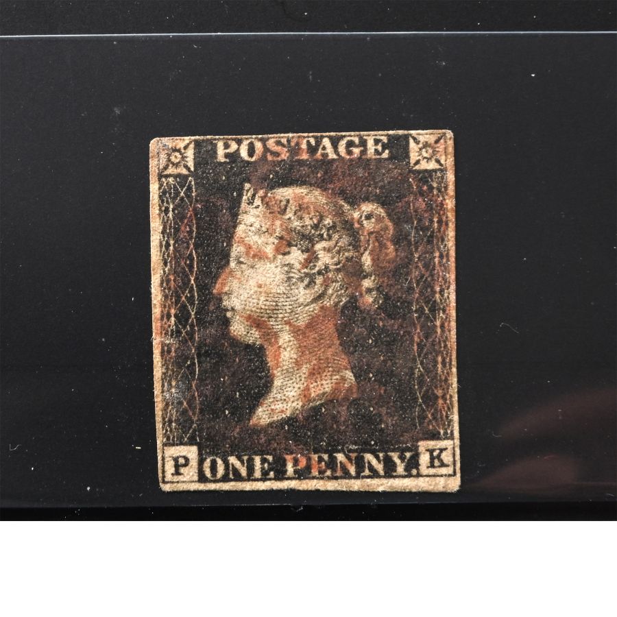 Victorian Penny Black with Red Maltese Cross