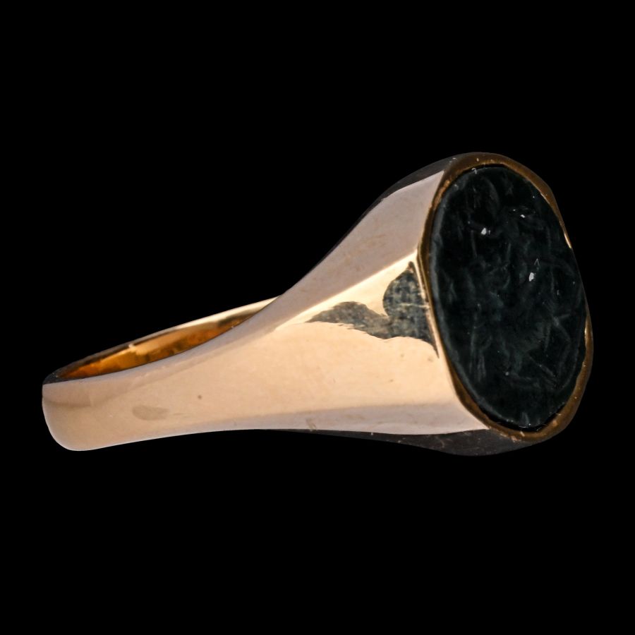 Roman Jasper Gemstone with Mithraic Tauroctony in Gold Ring