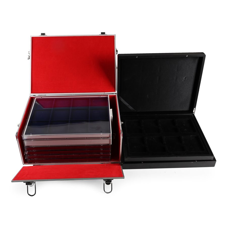 Group of Six [6] New New Lindner Trays in an Aluminium Carry Case Plus Black Case with Two Trays