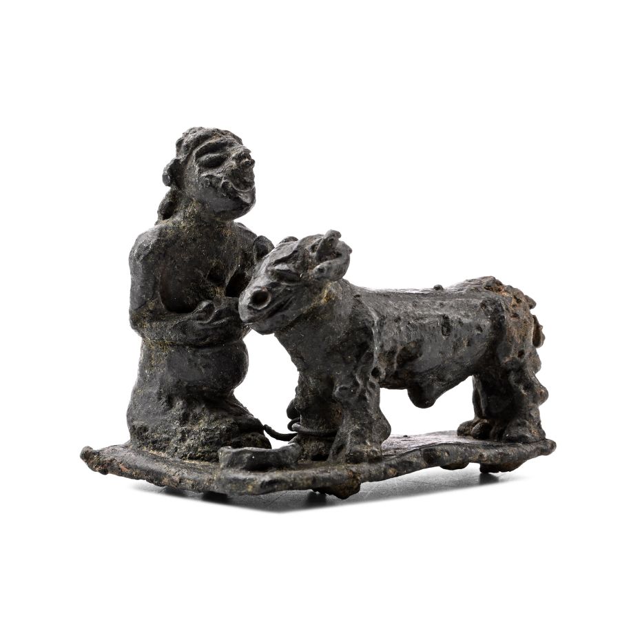 Western Asiatic Bronze Kneeling Priest with Sacred Ram Statuette