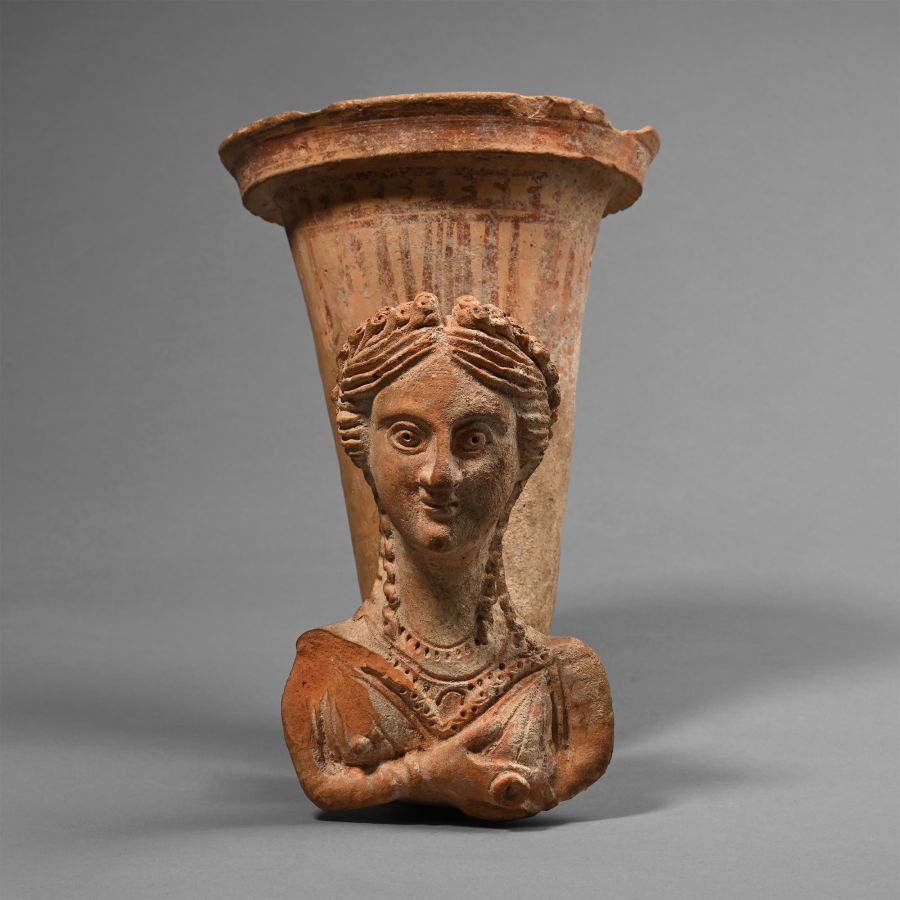Greek Terracotta Rhyton of a Goddess