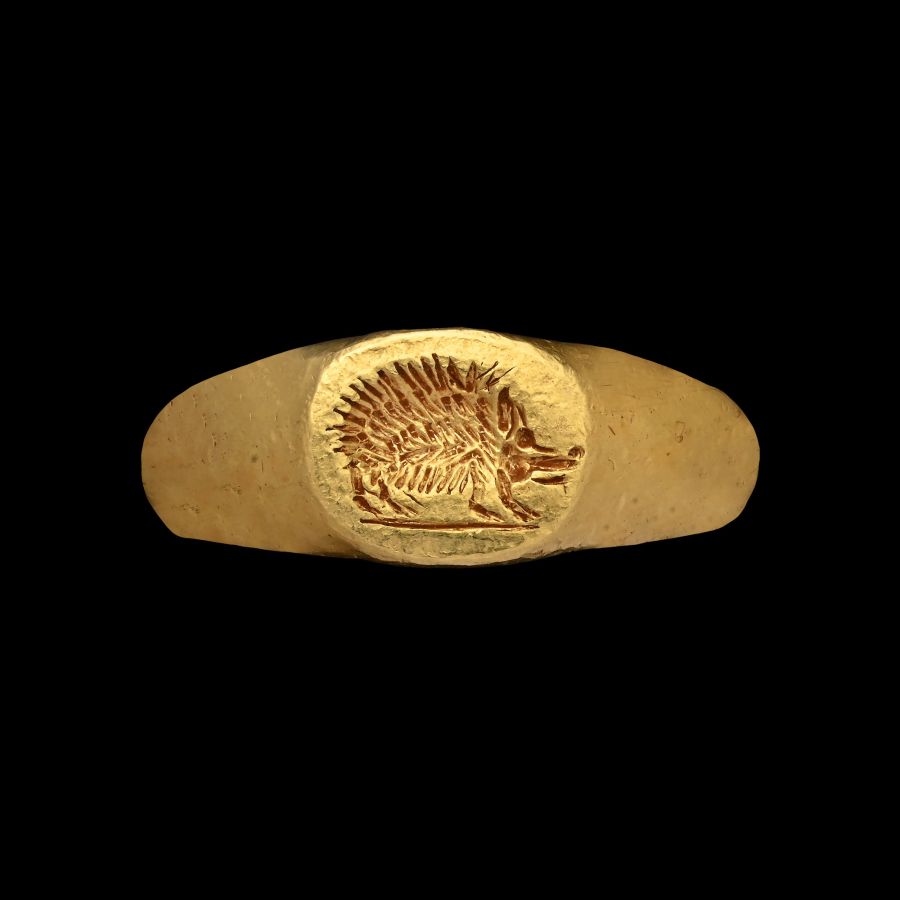 Roman Gold Ring with Carved Hedgehog